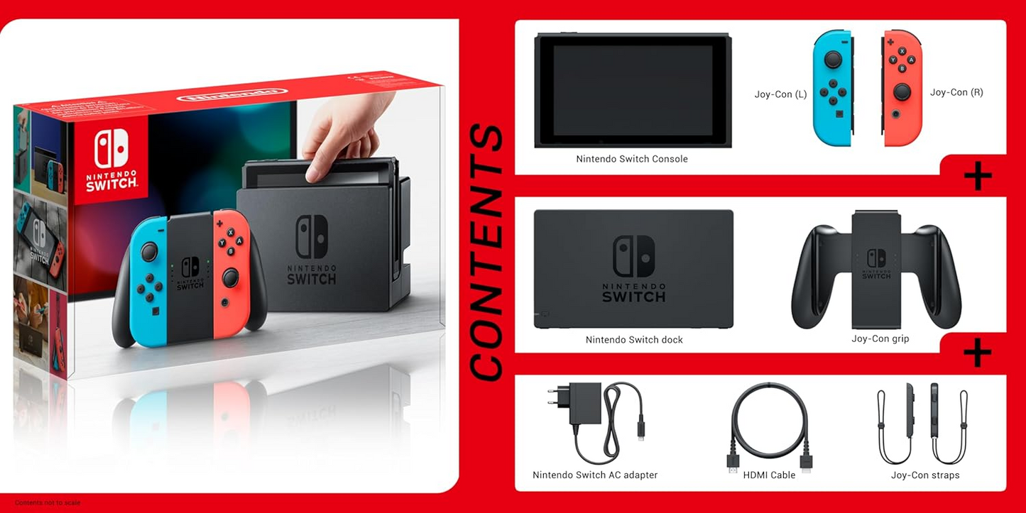 Nintendo Switch - Consola Estándar, Color Azul Neón/Rojo Neón